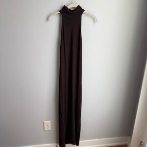Enza Costa Ribbed Sleeveless Knit Long Dress in Taupe
